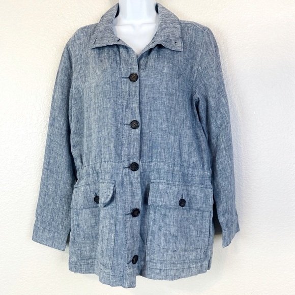 Lands’ End Linen Denim Blue Utility Jacket Size S 6-8 - Picture 1 of 6